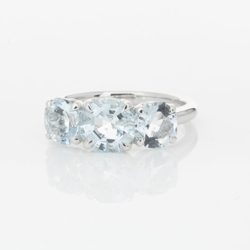 18ct White Gold Three Stone Aquamarine Octavia Ring-Ring-Walker & Hall