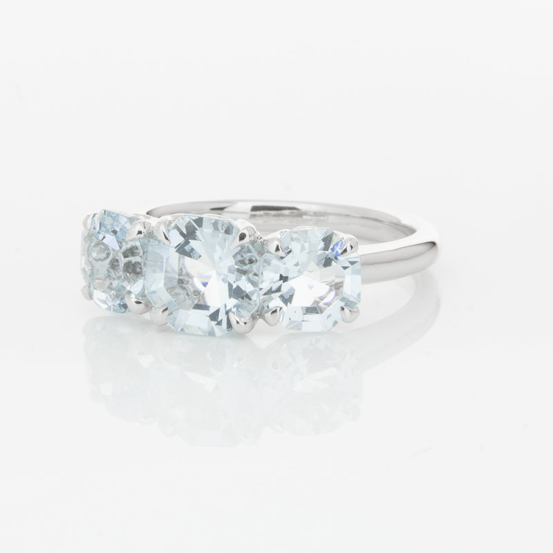 18ct White Gold Three Stone Aquamarine Octavia Ring-Ring-Walker & Hall