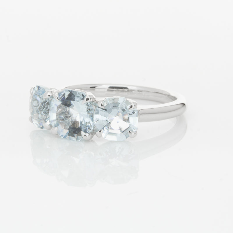 18ct White Gold Three Stone Aquamarine Octavia Ring-Ring-Walker & Hall