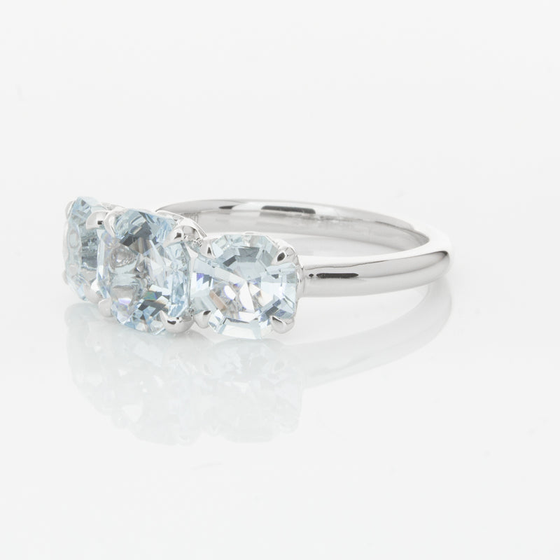 18ct White Gold Three Stone Aquamarine Octavia Ring-Ring-Walker & Hall