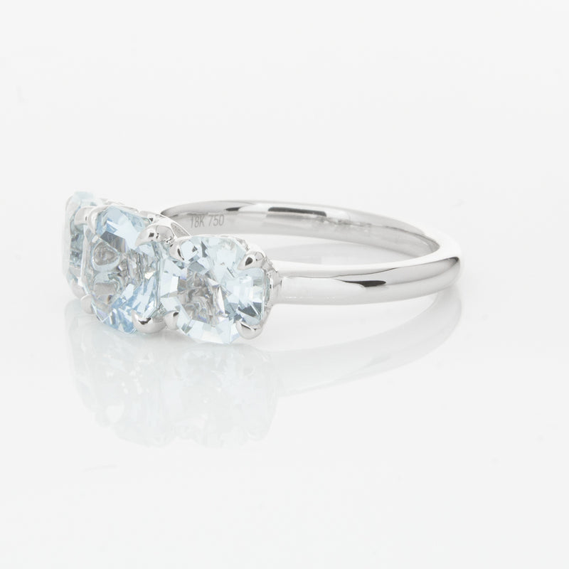 18ct White Gold Three Stone Aquamarine Octavia Ring-Ring-Walker & Hall