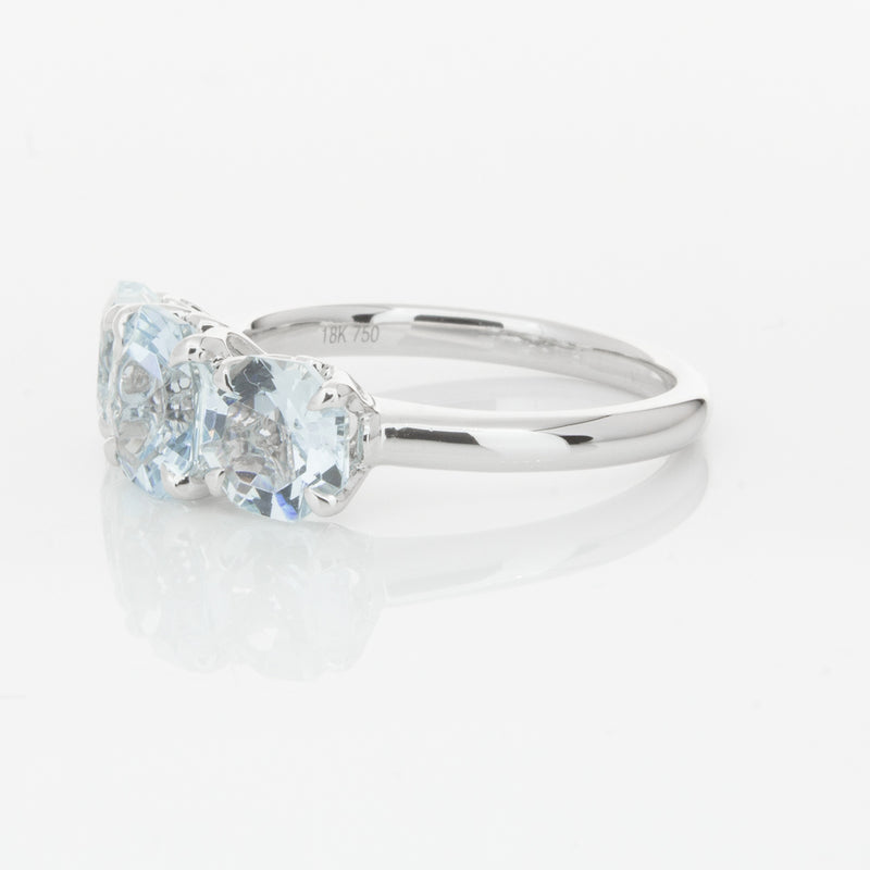18ct White Gold Three Stone Aquamarine Octavia Ring-Ring-Walker & Hall