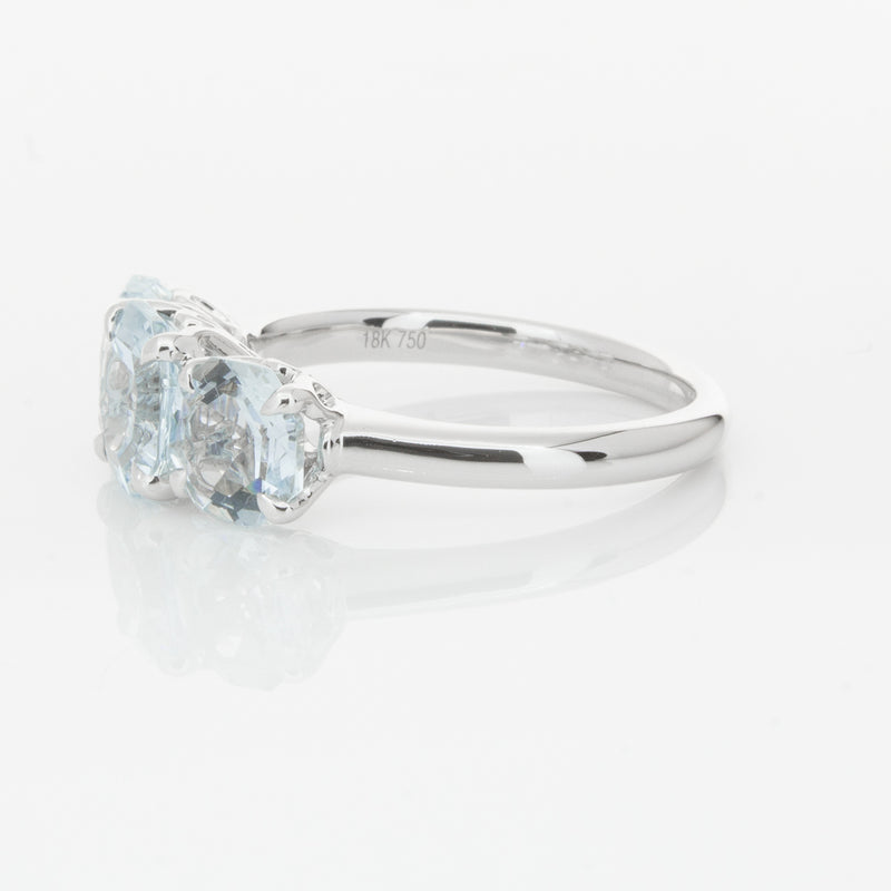 18ct White Gold Three Stone Aquamarine Octavia Ring-Ring-Walker & Hall