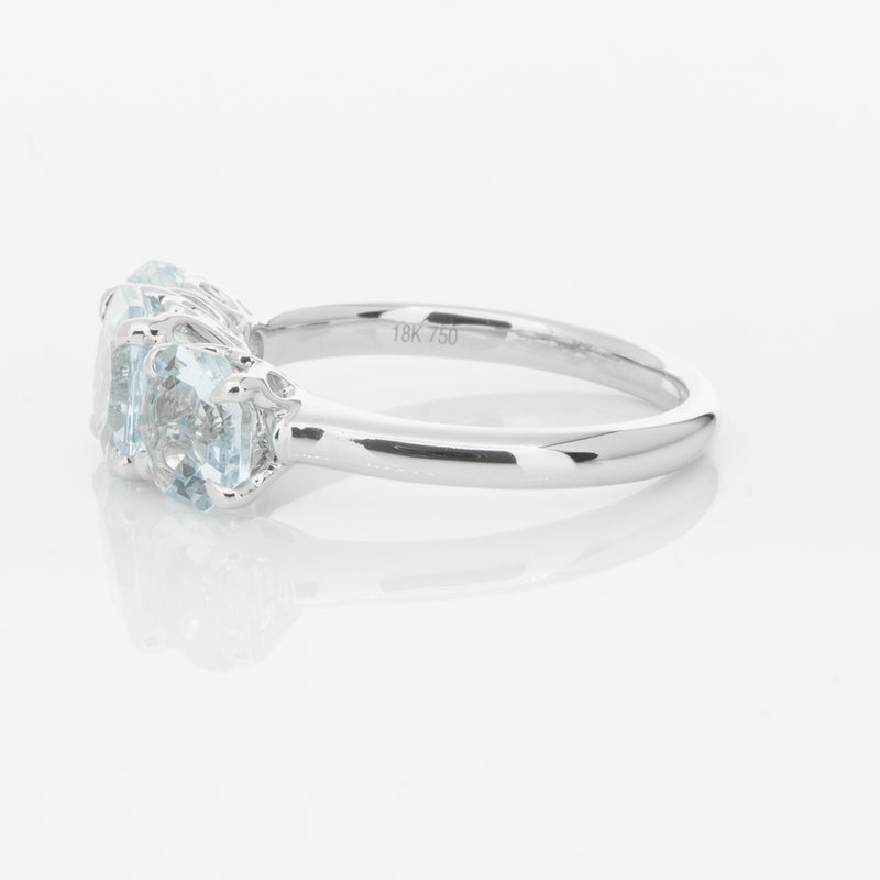 18ct White Gold Three Stone Aquamarine Octavia Ring-Ring-Walker & Hall