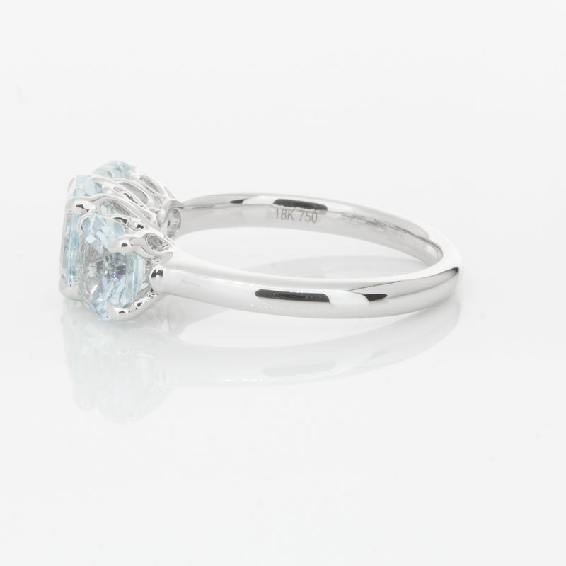 18ct White Gold Three Stone Aquamarine Octavia Ring-Ring-Walker & Hall