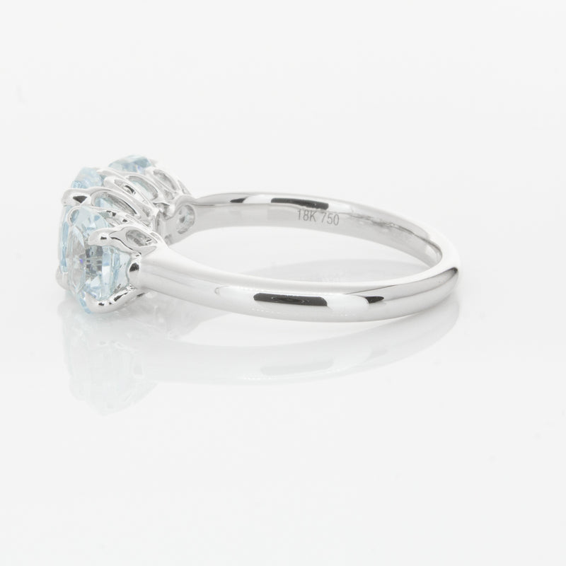 18ct White Gold Three Stone Aquamarine Octavia Ring-Ring-Walker & Hall