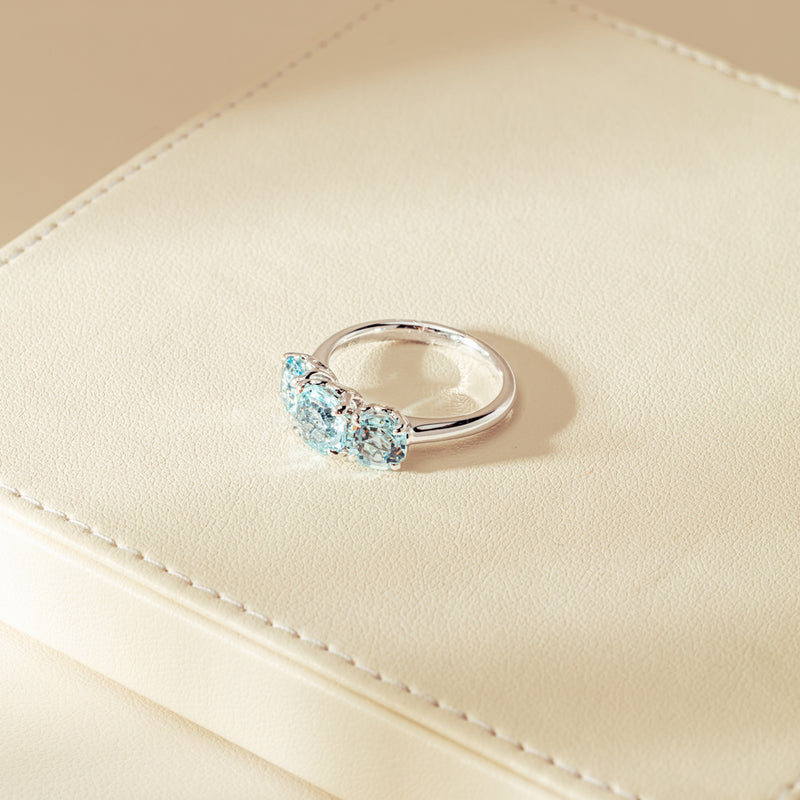 18ct White Gold Three Stone Aquamarine Octavia Ring-Ring-Walker & Hall