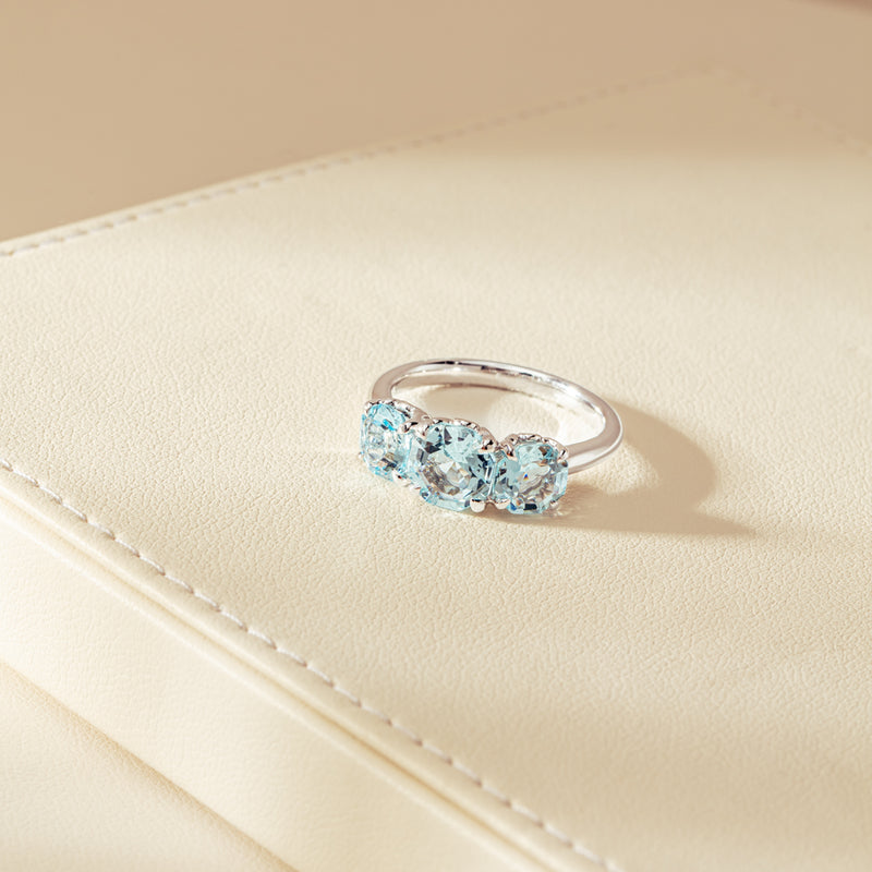 18ct White Gold Three Stone Aquamarine Octavia Ring-Ring-Walker & Hall