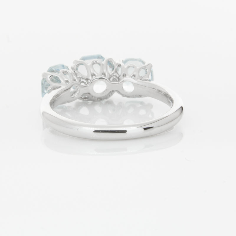 18ct White Gold Three Stone Aquamarine Octavia Ring-Ring-Walker & Hall