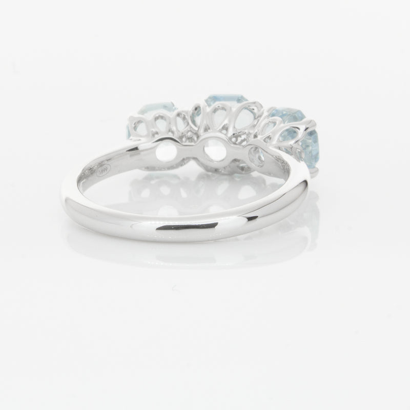 18ct White Gold Three Stone Aquamarine Octavia Ring-Ring-Walker & Hall