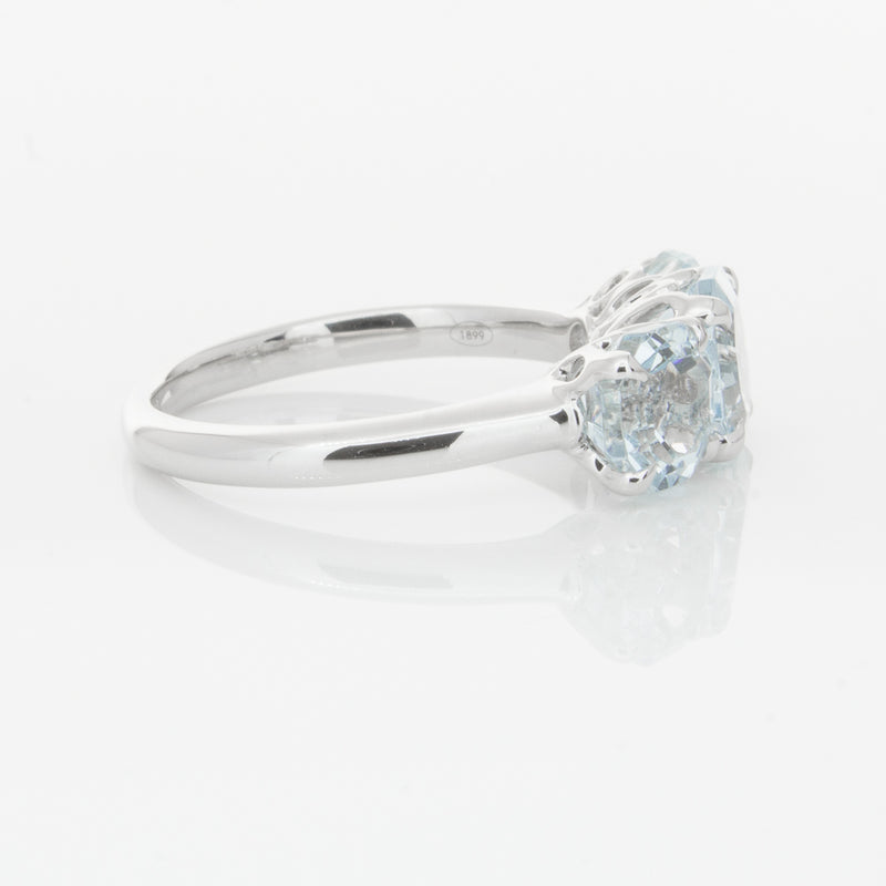 18ct White Gold Three Stone Aquamarine Octavia Ring-Ring-Walker & Hall