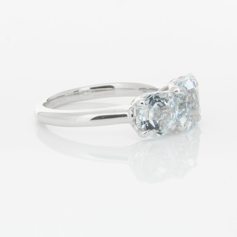 18ct White Gold Three Stone Aquamarine Octavia Ring-Ring-Walker & Hall