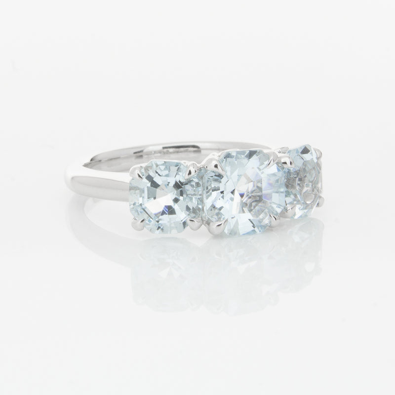 18ct White Gold Three Stone Aquamarine Octavia Ring-Ring-Walker & Hall