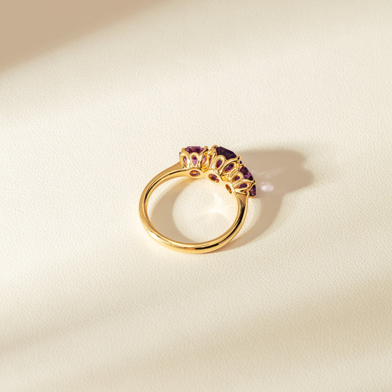 18ct Yellow Gold Three Stone Amethyst Octavia Ring-Ring-Walker & Hall
