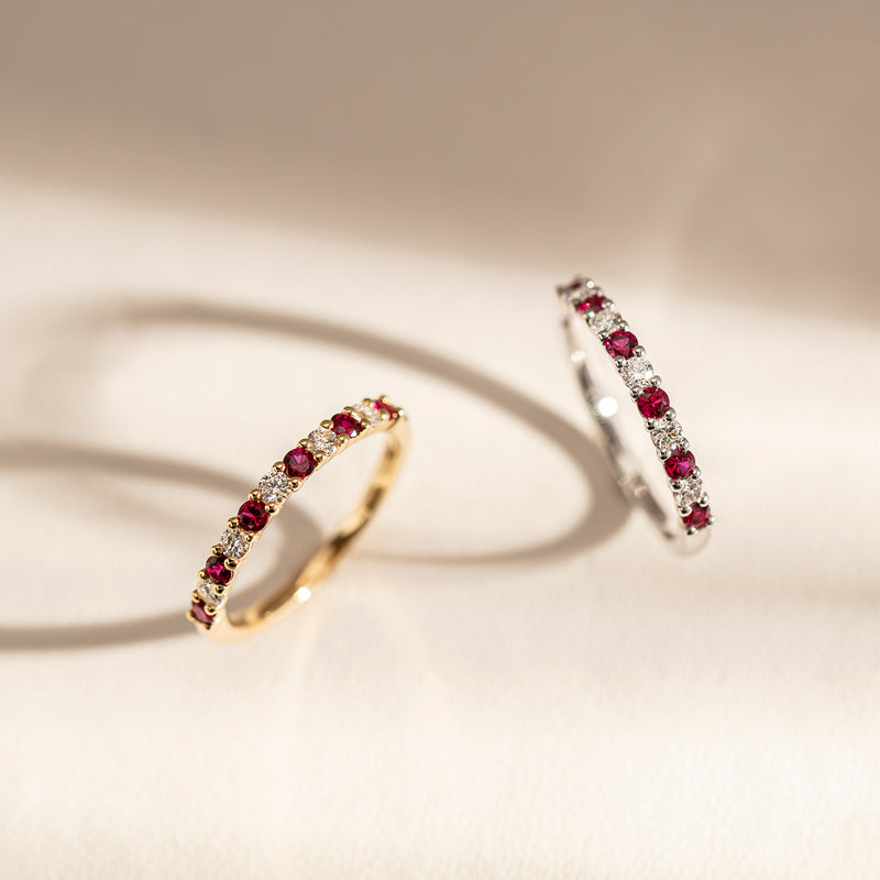 18ct Yellow Gold Ruby & Diamond Panorama Band - Ring - Walker & Hall