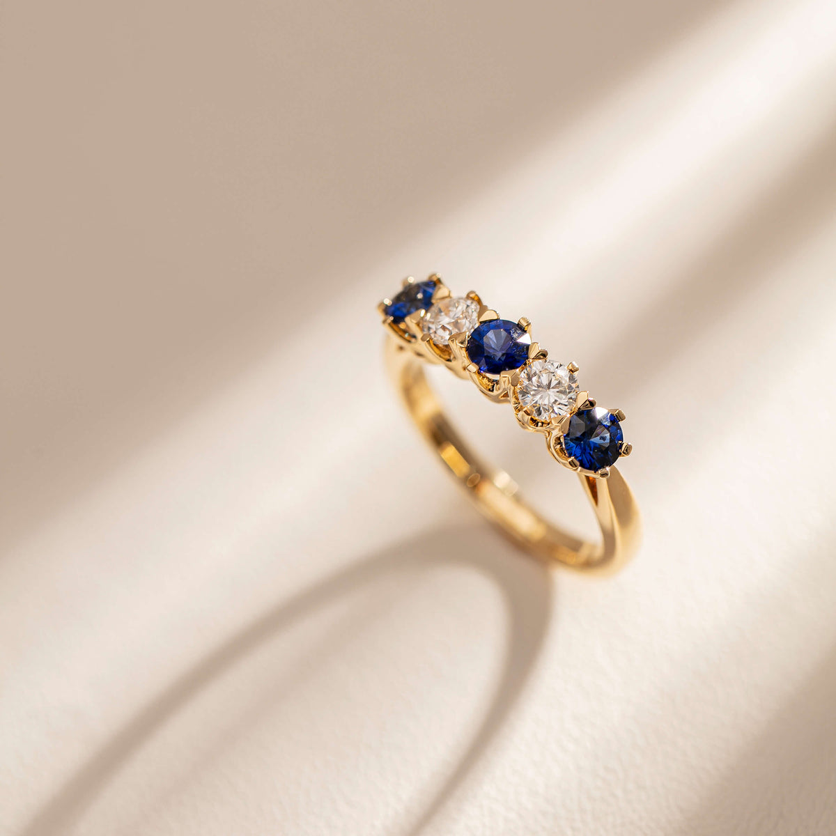 Sapphire and diamond Pentagon Ring