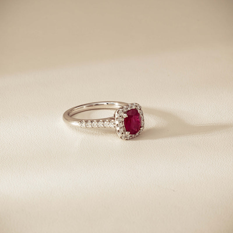 18ct White Gold 1.47ct Oval Ruby & Diamond Manhattan Ring - Ring - Walker & Hall