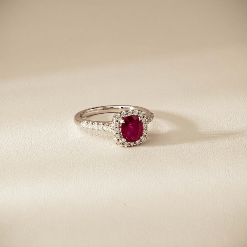 18ct White Gold 1.47ct Oval Ruby & Diamond Manhattan Ring - Ring - Walker & Hall