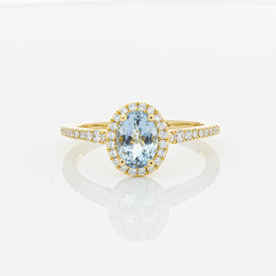 18ct Yellow Gold Aquamarine & Diamond Mini Sierra Ring-Ring-Walker & Hall