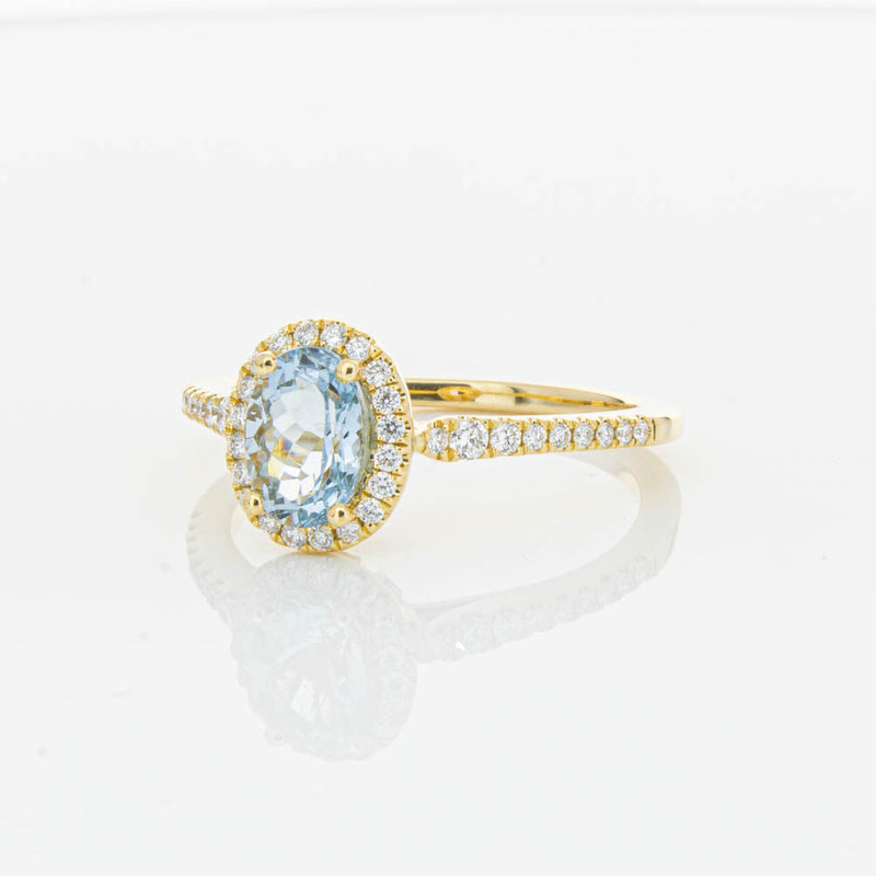 18ct Yellow Gold Aquamarine & Diamond Mini Sierra Ring-Ring-Walker & Hall