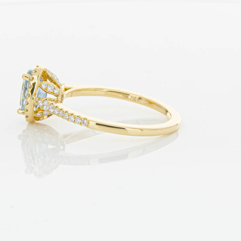 18ct Yellow Gold Aquamarine & Diamond Mini Sierra Ring-Ring-Walker & Hall