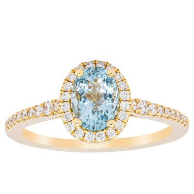 18ct Yellow Gold Aquamarine & Diamond Mini Sierra Ring-Ring-Walker & Hall