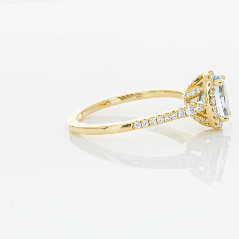 18ct Yellow Gold Aquamarine & Diamond Mini Sierra Ring-Ring-Walker & Hall