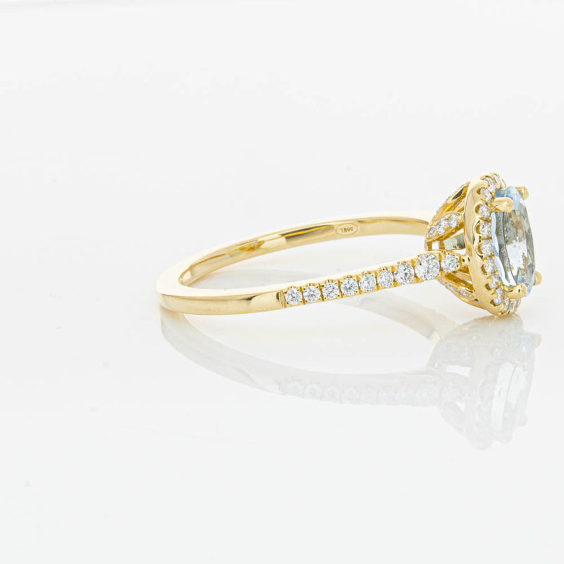 18ct Yellow Gold Aquamarine & Diamond Mini Sierra Ring-Ring-Walker & Hall