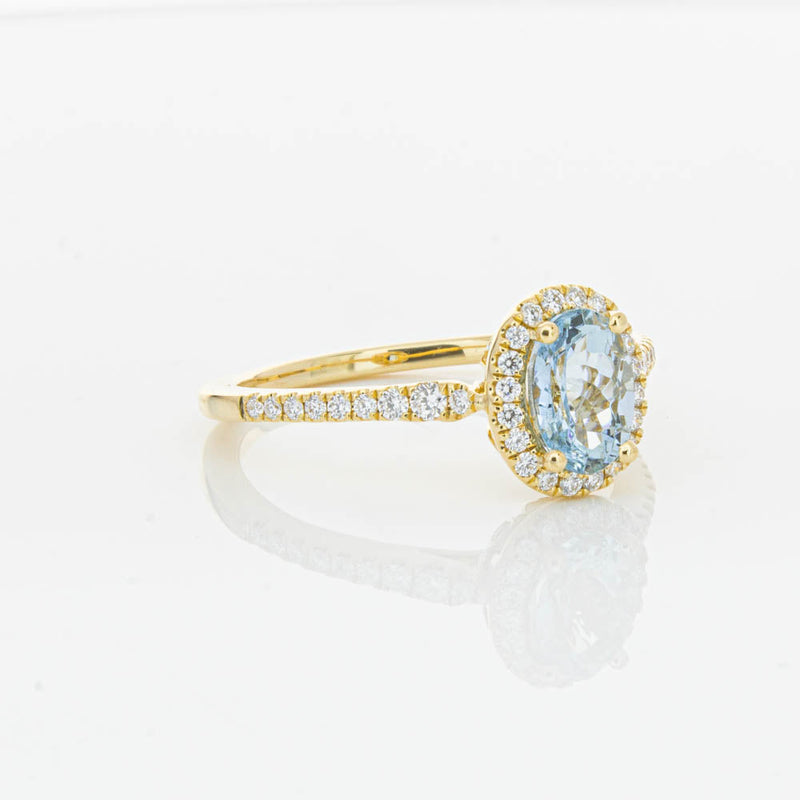 18ct Yellow Gold Aquamarine & Diamond Mini Sierra Ring-Ring-Walker & Hall