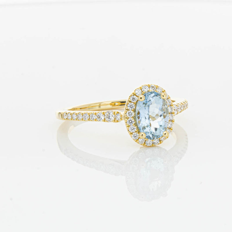 18ct Yellow Gold Aquamarine & Diamond Mini Sierra Ring-Ring-Walker & Hall