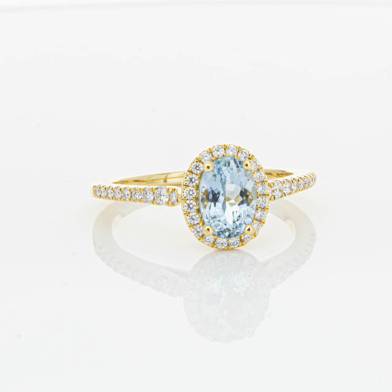 18ct Yellow Gold Aquamarine & Diamond Mini Sierra Ring-Ring-Walker & Hall