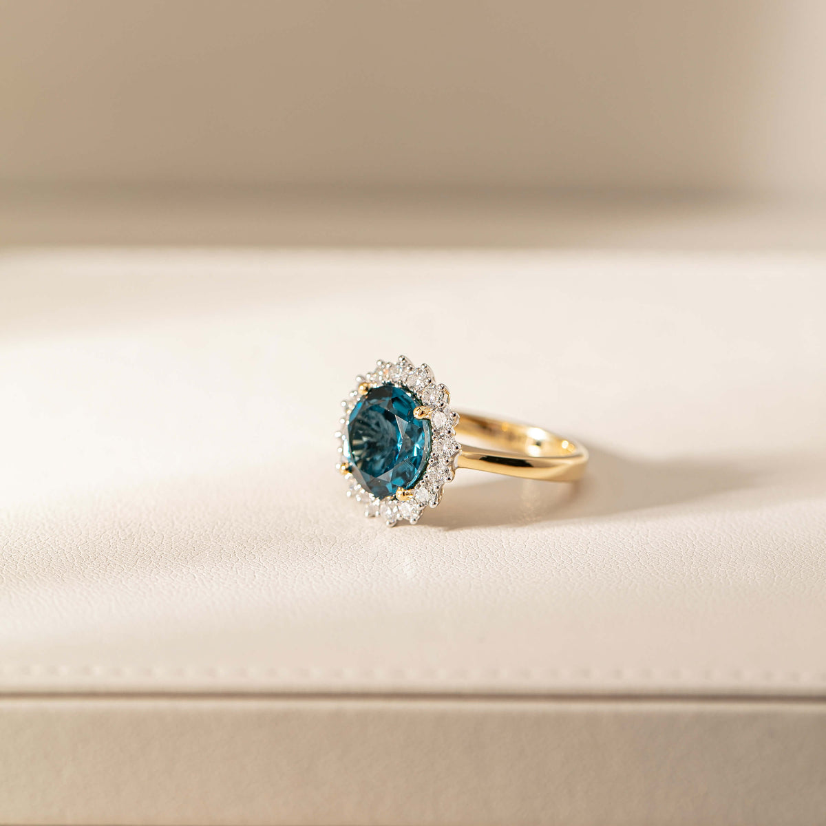 Natural Diamond and Blue Topaz Belle Ring