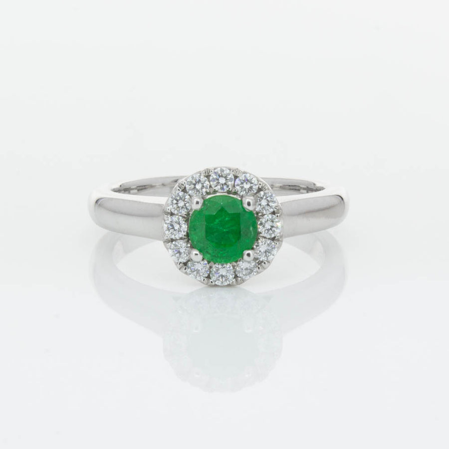 18ct White Gold Emerald & Diamond Eclipse Ring-Ring-Walker & Hall