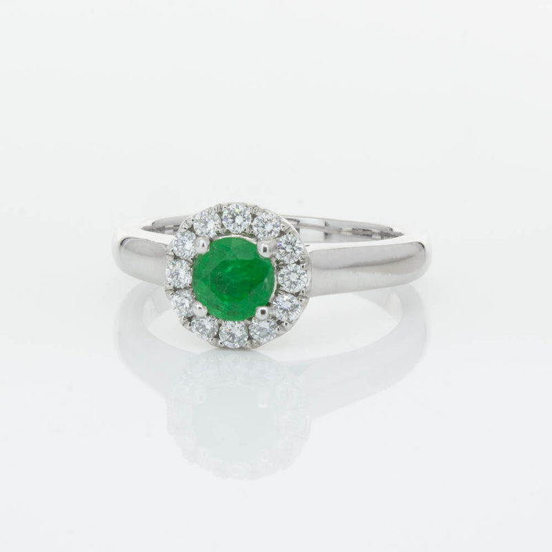 18ct White Gold Emerald & Diamond Eclipse Ring-Ring-Walker & Hall