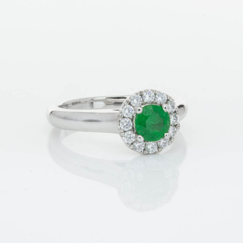 18ct White Gold Emerald & Diamond Eclipse Ring-Ring-Walker & Hall