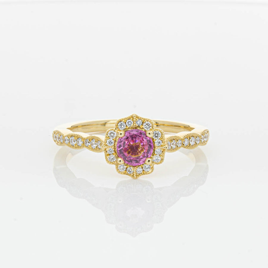 18ct Yellow Gold Pink Sapphire & Diamond Paramount Ring-Ring-Walker & Hall