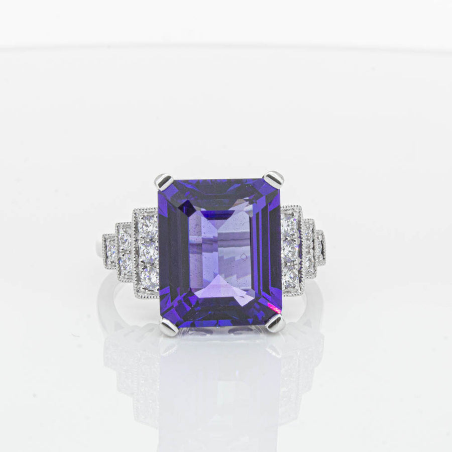 18ct White Gold Tanzanite & Diamond Maya Ring-Ring-Walker & Hall