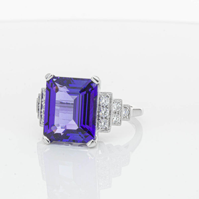 18ct White Gold Tanzanite & Diamond Maya Ring-Ring-Walker & Hall