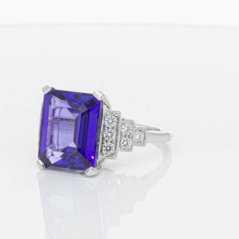 18ct White Gold Tanzanite & Diamond Maya Ring-Ring-Walker & Hall