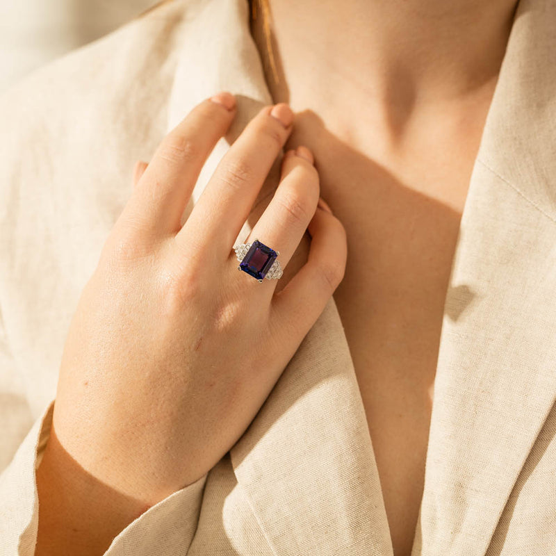 18ct White Gold Tanzanite & Diamond Maya Ring-Ring-Walker & Hall