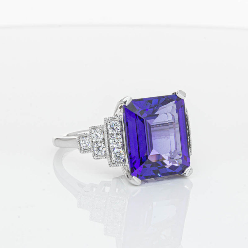 18ct White Gold Tanzanite & Diamond Maya Ring-Ring-Walker & Hall