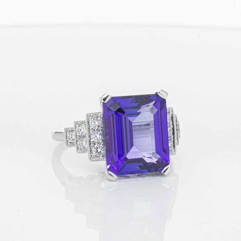 18ct White Gold Tanzanite & Diamond Maya Ring-Ring-Walker & Hall
