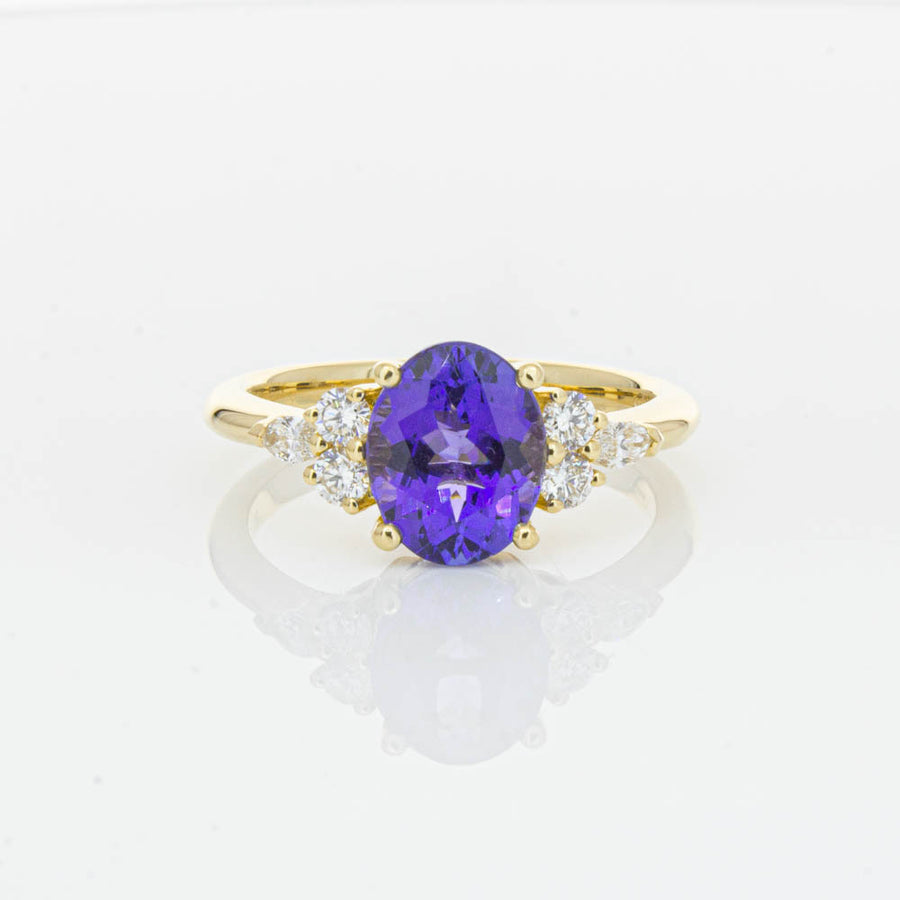 18ct Yellow Gold Tanzanite & Diamond Oriana Ring-Ring-Walker & Hall