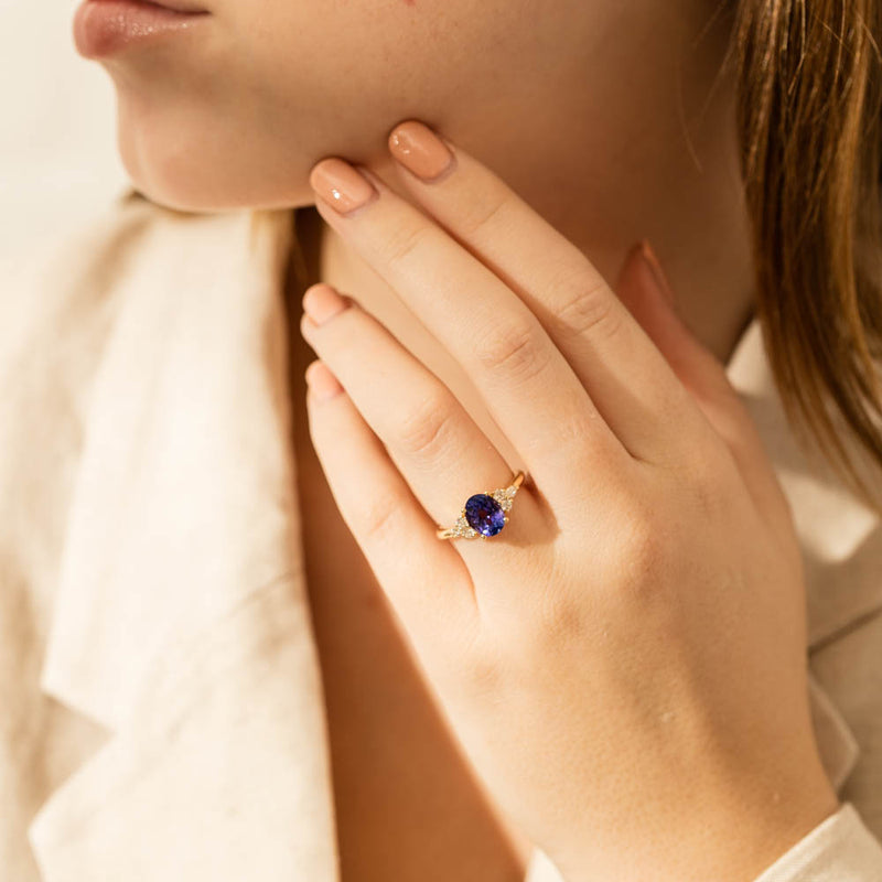 18ct Yellow Gold Tanzanite & Diamond Oriana Ring-Ring-Walker & Hall