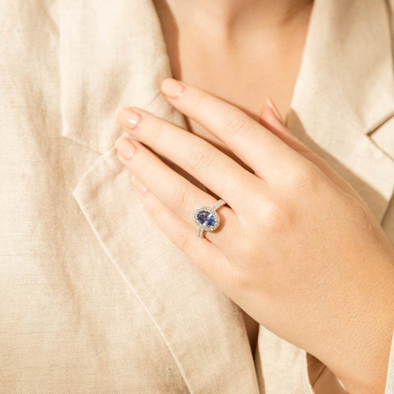 18ct White Gold Sapphire & Diamond Ring-Ring-Walker & Hall