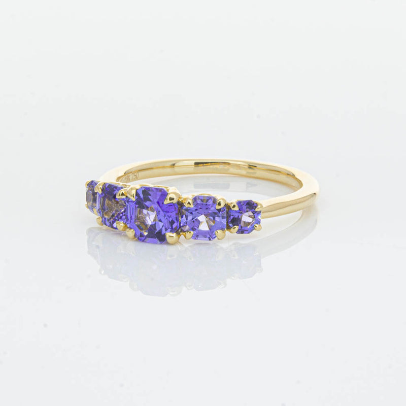 18ct Yellow Gold Five Stone Tanzanite Octavia Ring-Ring-Walker & Hall