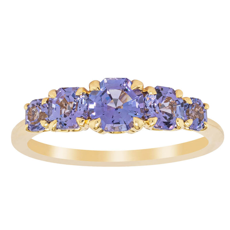 18ct Yellow Gold Five Stone Tanzanite Octavia Ring-Ring-Walker & Hall
