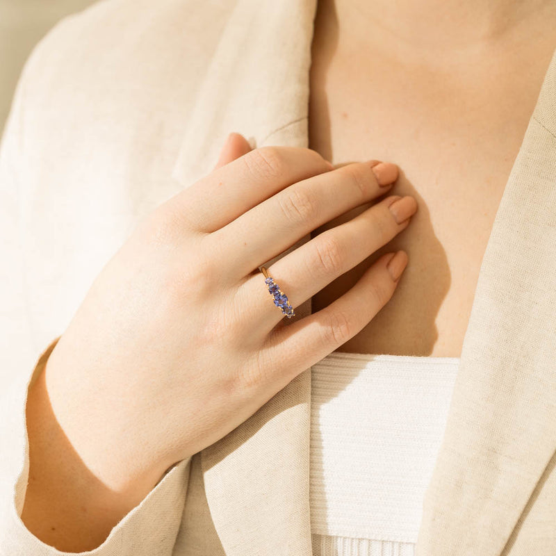 18ct Yellow Gold Five Stone Tanzanite Octavia Ring-Ring-Walker & Hall