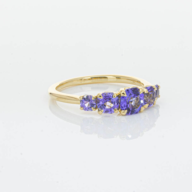 18ct Yellow Gold Five Stone Tanzanite Octavia Ring-Ring-Walker & Hall