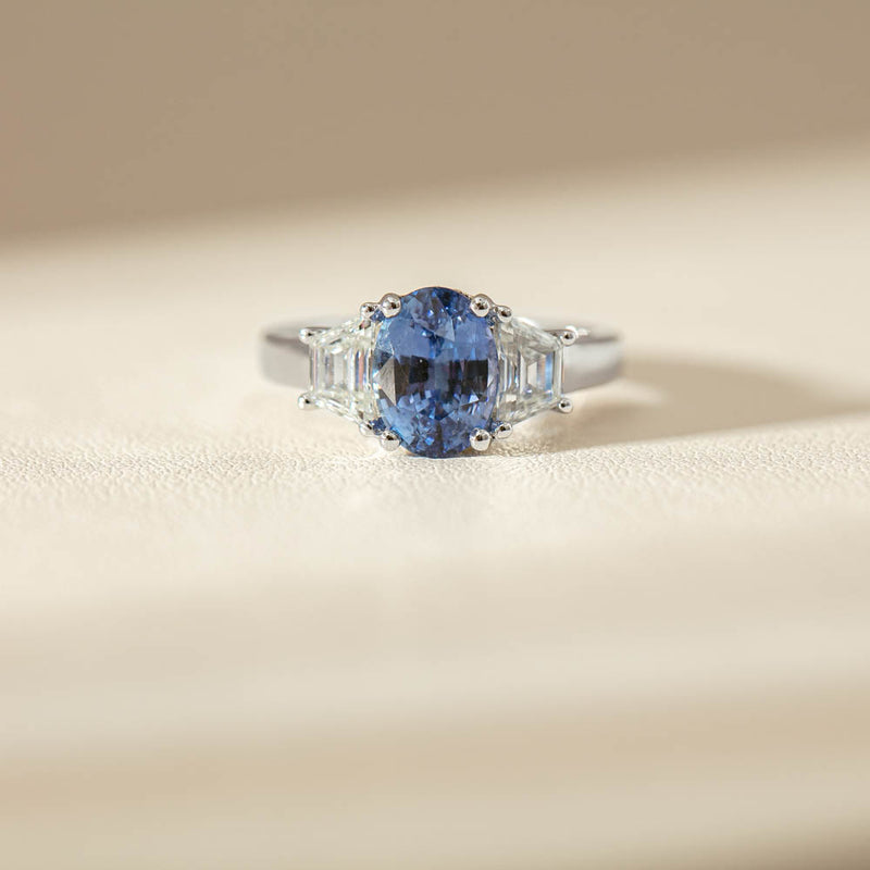 18ct White Gold 3.28ct Sapphire & Diamond Ring-Ring-Walker & Hall